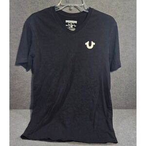 True Religion Men's Horseshoe Logo V-Neck T-Shirt Small Black Short Sleeve